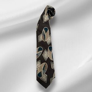 Bugatti Geometric Patterned Tie in Brown and Blue